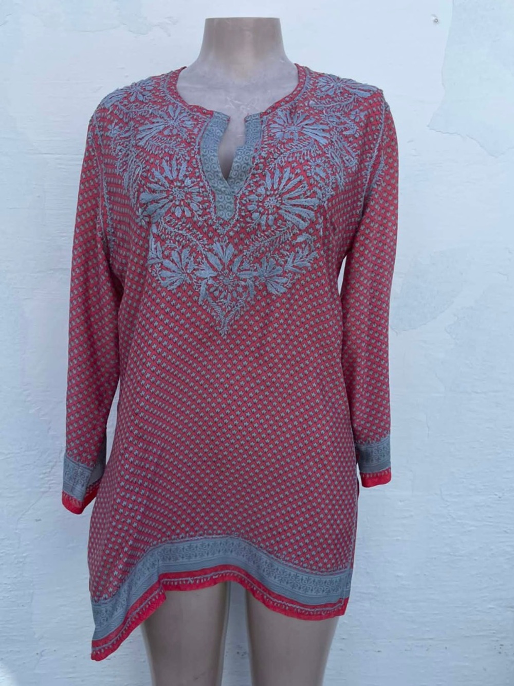 Gretchen Scott Designs Coral Tunic with Gray Embroidery